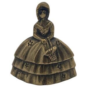 Hand Bell Solid Cast Brass Heavy English Victorian Lady Basket Dinner Vintage